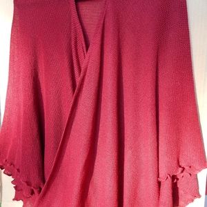 Baby Alpaca Knitted Shawl in Red